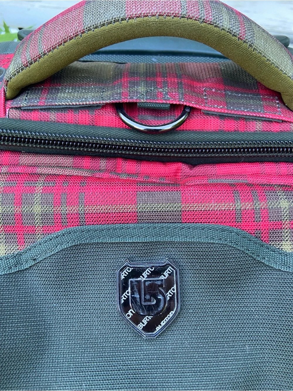 BURTON Luggage Plaid Wheelie Double Deck Rolling Travel Bag in Red